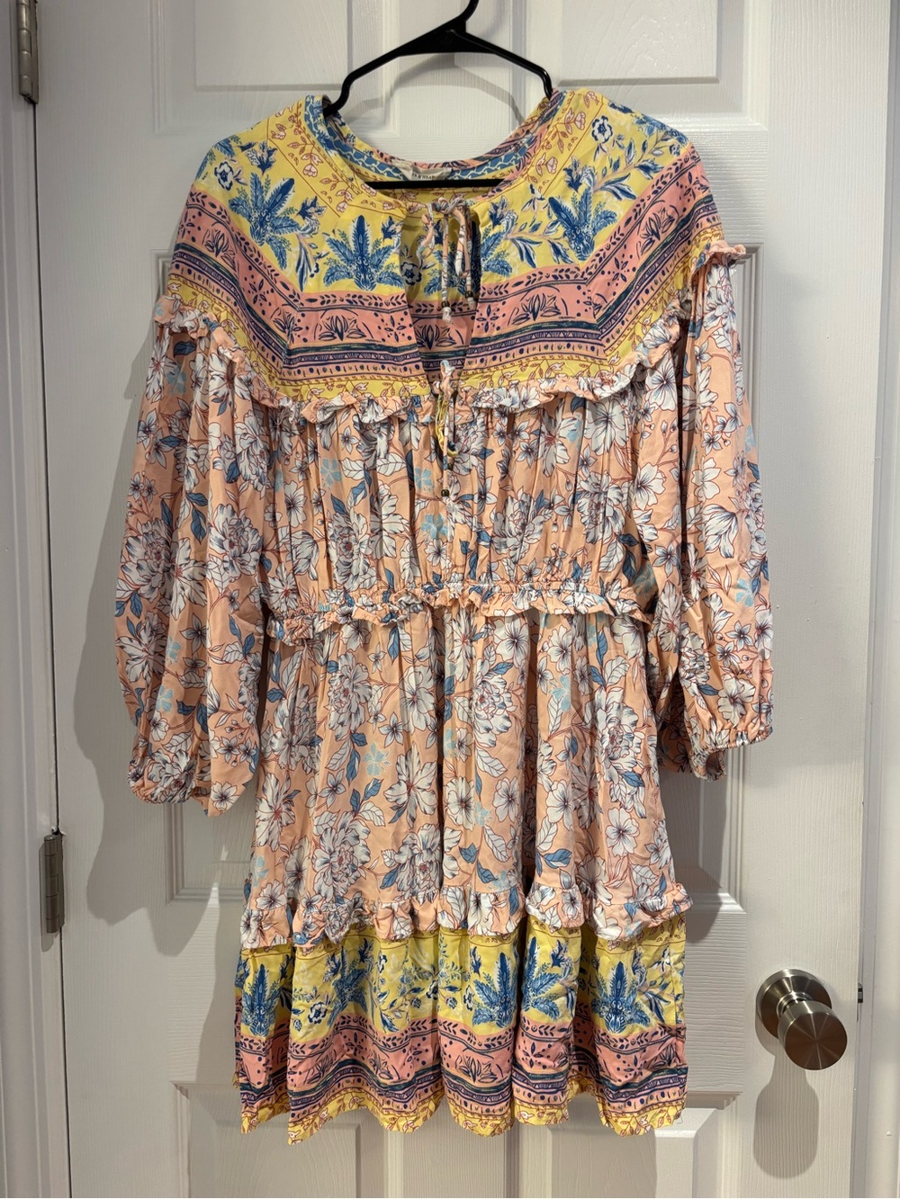 Boho Floral Tiered Mini Dress in Peach and Yellow